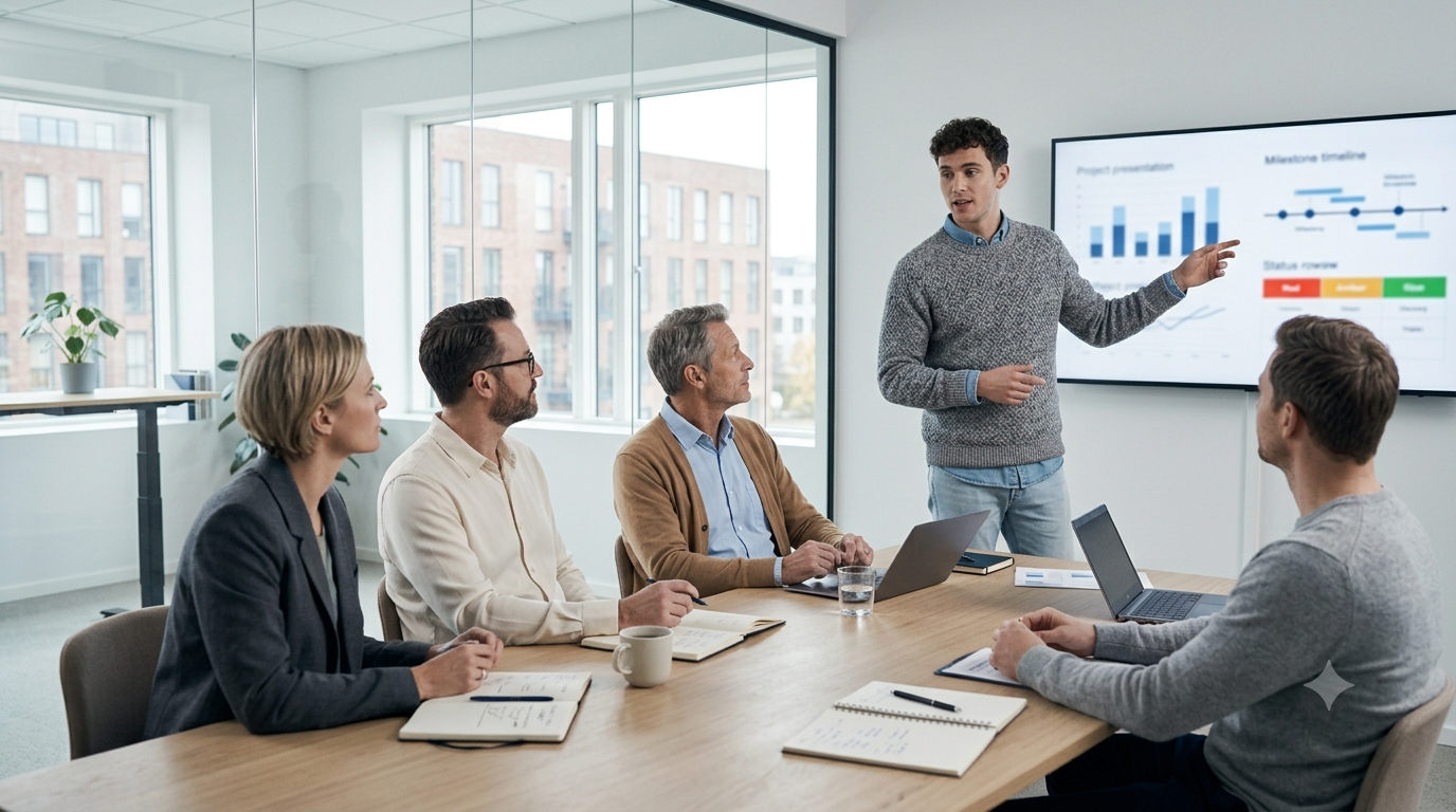 Project review in a meeting room