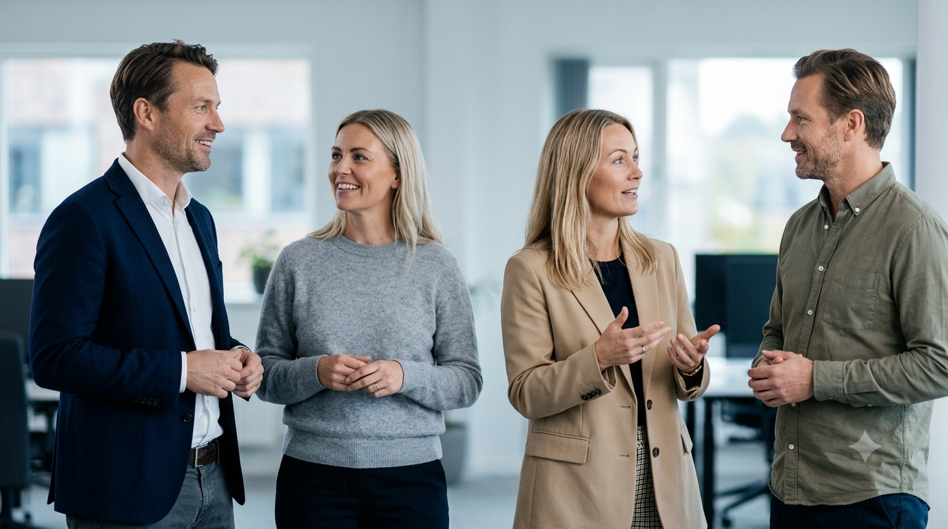 Team in conversation at the office